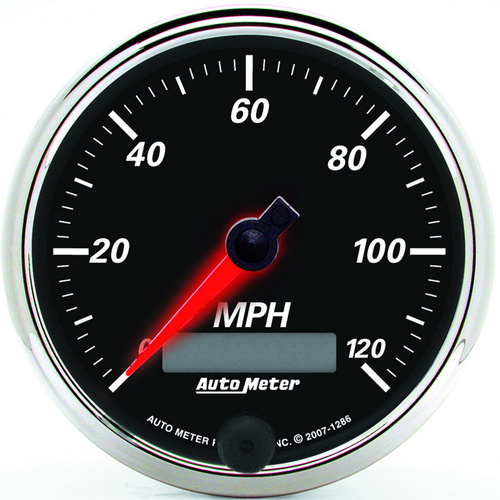 Autometer Gauge, Designer Black II, Speedometer, 3 3/8 in., 120mph, Electric Programmable w/ LCD Odometer, Each