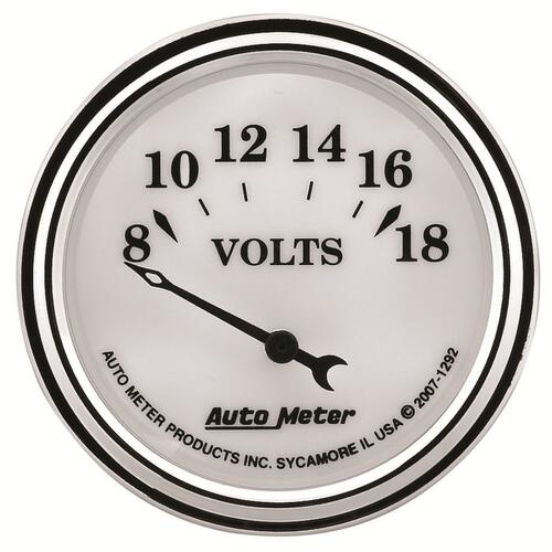 Autometer Gauge, Voltmeter, 2 1/16", 18V, Elec, Old Tyme White Ii, Old-Tyme White Ii