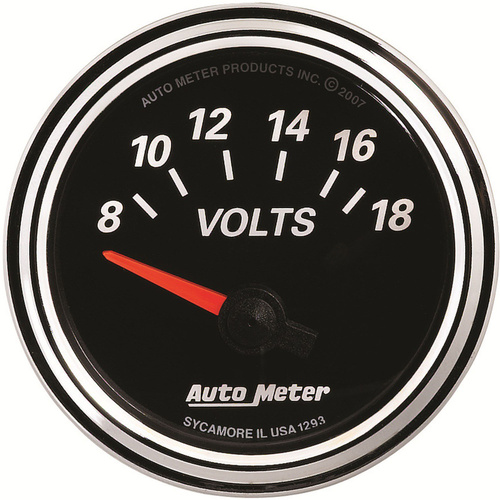 Autometer Gauge, Designer Black II, Voltmeter, 2 1/16 in., 18V, Electrical, Analog, Each