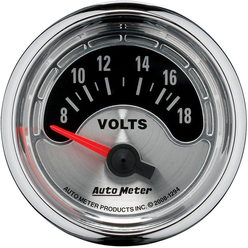 Autometer Gauge, American Muscle, Voltmeter, 2 1/16 in., 18V, Electrical, Analog, Each
