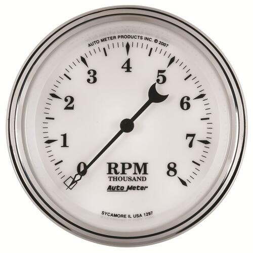 Autometer Gauge, Tachometer, 3 3/8", 8K Rpm, In-Dash, Old Tyme White Ii, Old-Tyme White Ii