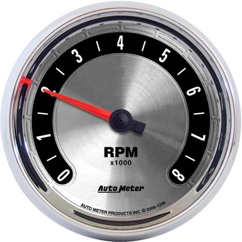 Autometer Gauge, American Muscle, Tachometer, 3 3/8 in., 0-8K RPM, In-Dash, Analog, Each