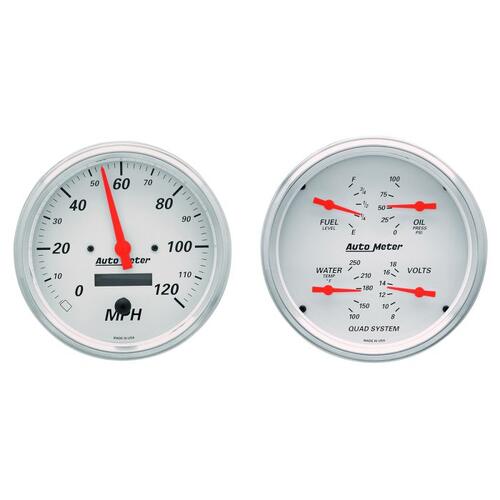Autometer Gauge Kit, 2 Pc., Quad & Speedometer, 5", Arctic White, Arctic White