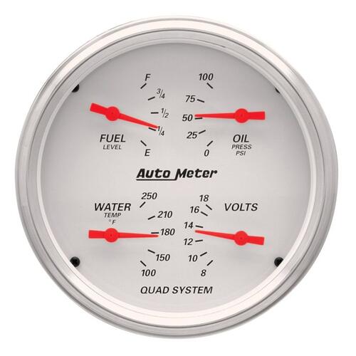 Autometer Gauge, Quad, 5", 240Ωe-33Ωf, Elec, Arctic White, Arctic White