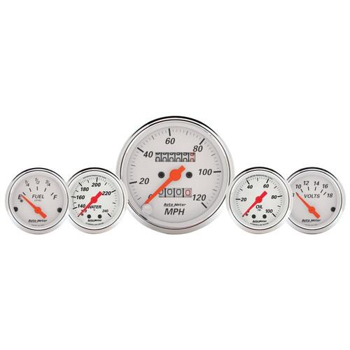 Autometer Gauge Kit, 5 Pc., 3 1/8" & 2 1/16", Mech. Speedo., Wtmp & Oilp, Arctic Wht, Arctic White