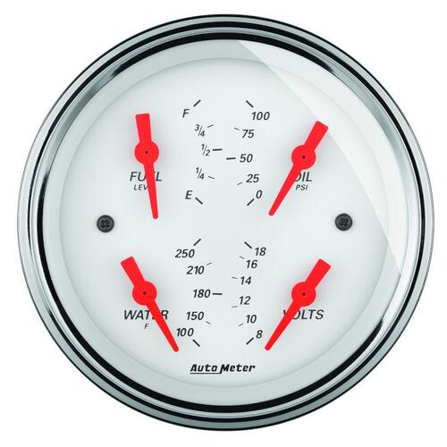 Autometer Gauge, Quad, 5", 0Ωe-90Ωf, Elec, Arctic White, Arctic White