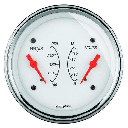 Autometer Gauge, Dual, Wtmp & Volt, 3 3/8", 250ºf & 18V, Elec, Arctic White, Arctic White