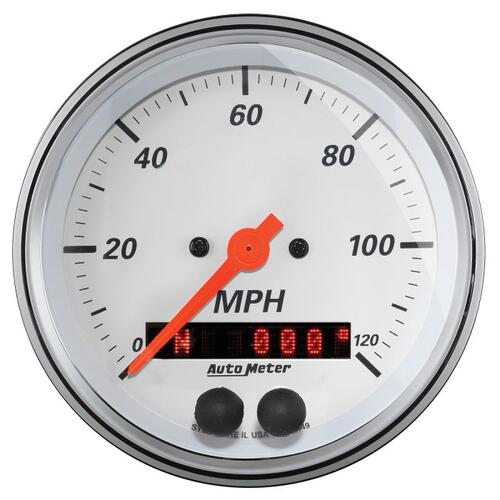 Autometer Gauge, Speedometer, 3 3/8", 120Mph, Gps, Arctic White, Arctic White
