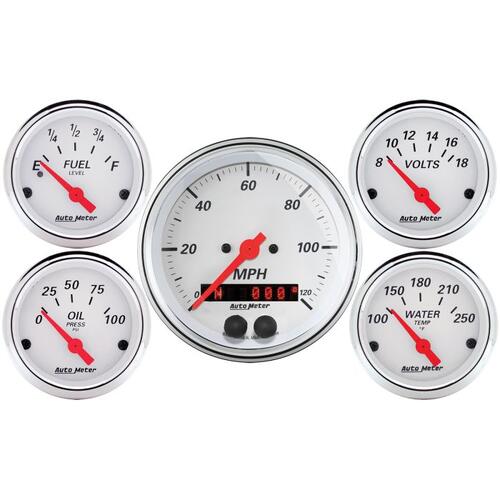 Autometer Gauge Kit, 5 Pc., 3 3/8" & 2 1/16", Gps Speedometer, Arctic White, Arctic White