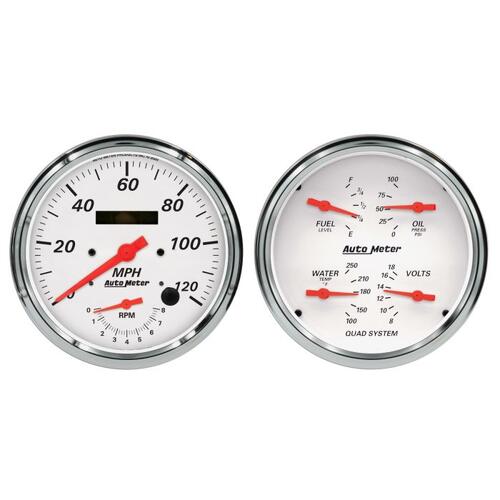 Autometer Gauge Kit, 2 Pc., Quad & Tach/Speedo, 5", Arctic White, Arctic White