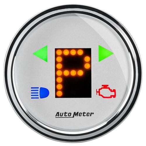Autometer Gauge, Gear Pos, 2 1/16", Incl Indicators, White Dial, Dome Lens, Chrome Bezel, Arctic Whi