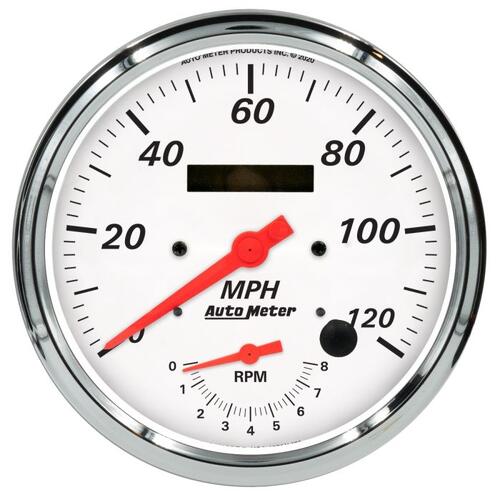 Autometer Gauge, Tach/Speedo, 5", 120Mph & 8K Rpm, Elec. Program., Arctic White, Arctic White
