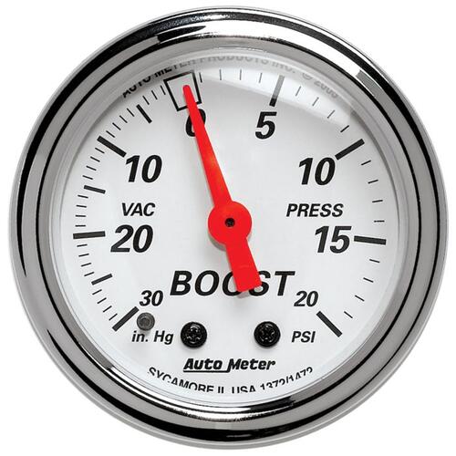 GAUGE, VAC/BOOST, 2 1/16", 30INHG-20PSI, MECHANICAL, ARCTIC WHITE