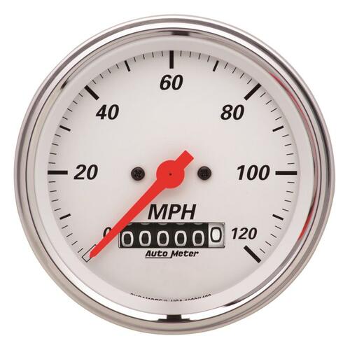 GAUGE, SPEEDOMETER, 3 3/8", 120MPH, ELEC. PROG. W/ WHEEL ODO, ARCTIC WHITE