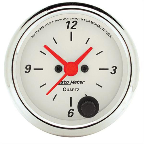 Autometer Gauge, Analog, Arctic White, Clock, 2 1/16 in., 12hr, Analog, Each