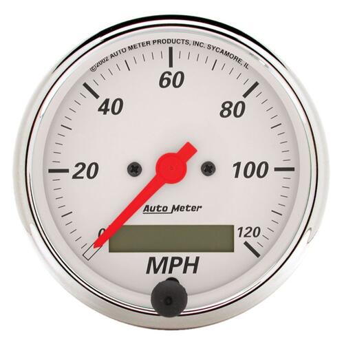 Autometer Gauge, Speedometer, 3 1/8", 120Mph, Elec. Prog. W/ Lcd Odo, Arctic White, Arctic White
