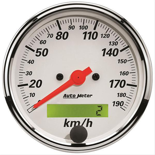 Autometer Gauge, Arctic White, Speedometer, 3 1/8 in, 190km/h, Electric Programmable w/ LCD Odometer, Each