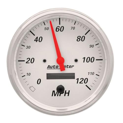 Autometer Gauge, Speedometer, 5", 120Mph, Elec. Prog. W/ Lcd Odo, Arctic White, Arctic White