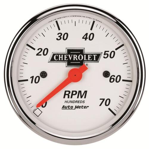 Autometer Gauge, Tachometer, 3 1/8", 7K Rpm, In-Dash, Chevrolet Heritage Bowtie, Chevy Vintage