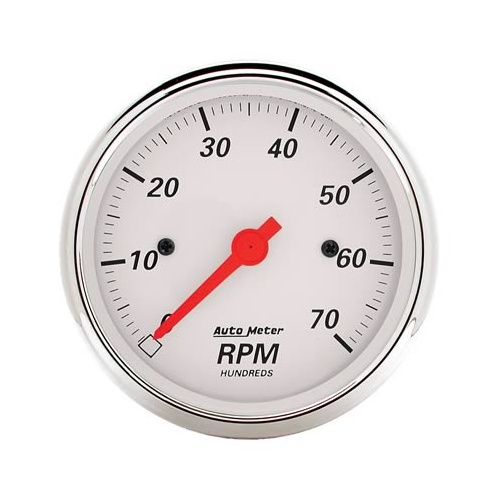 Autometer Gauge, Arctic White, Tachometer, 3 1/8 in., 0-7K RPM, In-Dash, Analog, Each