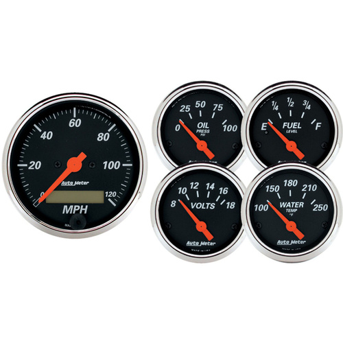 Autometer Gauge Kit, Speedometer, Designer Black, 3 1/8 in. & 2 1/16 in., Electrical, Set of 5