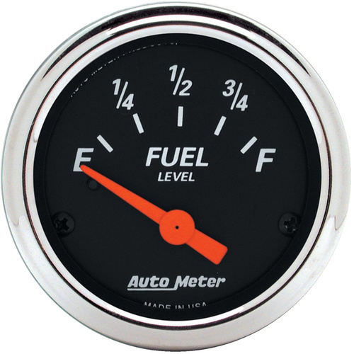 Autometer Gauge, Designer Black, Fuel Level, 2 1/16 in., 0-90 Ohms, Electrical, Analog, Each