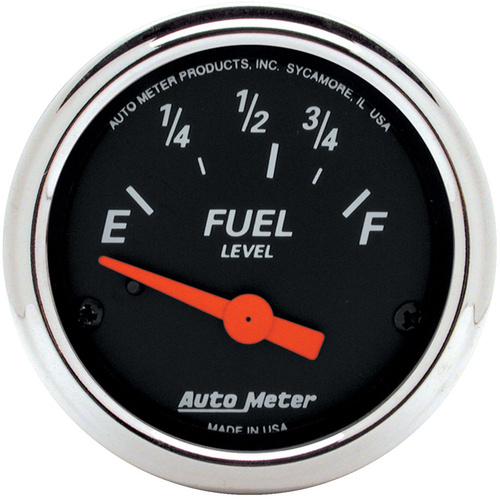 Autometer Gauge, Designer Black, Fuel Level, 2 1/16 in., 73-10 Ohms, Electrical, Analog, Each