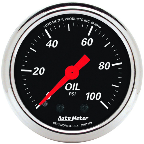Autometer Gauge, Designer Black, Oil Pressure, 2 1/16 in., 100psi, Mechanical, Analog, Each