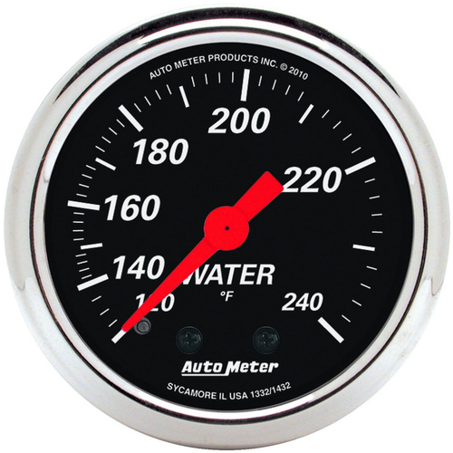 Autometer Gauge, Designer Black, Water Temperature, 2 1/16 in., 120-240 Degrees F, Mechanical, Analog, Each