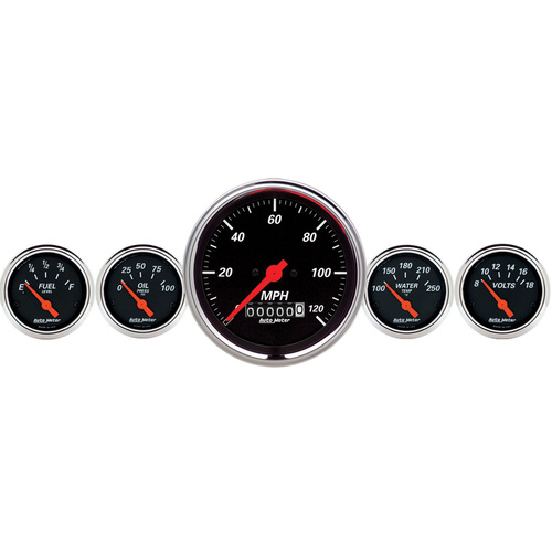 Autometer Gauge Kit, Speedometer, Designer Black, 3 3/8 in. & 2 1/16 in., Electrical, Set of 5