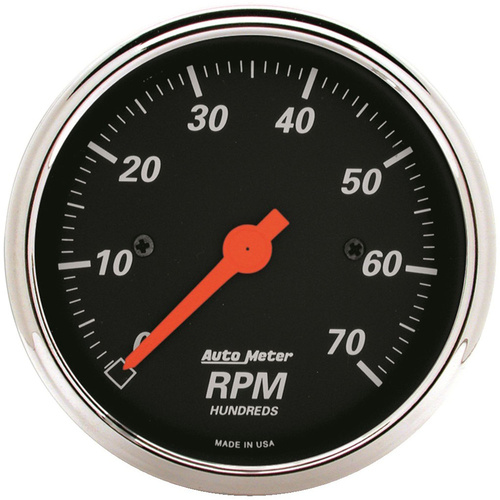 Autometer Gauge, Designer Black, Tachometer, 3 1/8 in., 0-7K RPM, In-Dash, Analog, Each