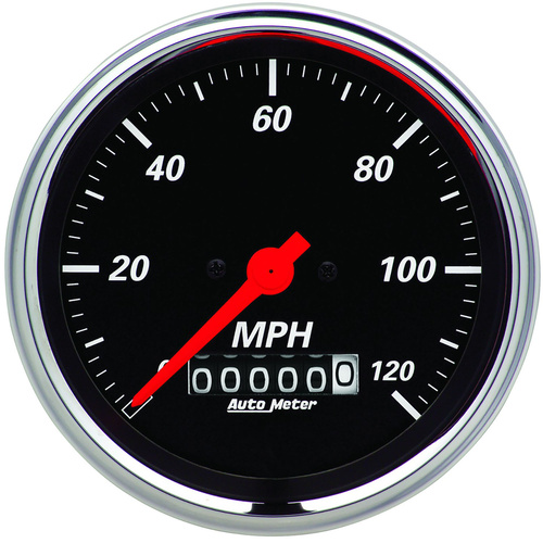 Autometer Gauge, Designer Black, Speedometer, 3 3/8 in., 120mph, Electric Programmable w/ Wheel Odemeter, Analog, Each