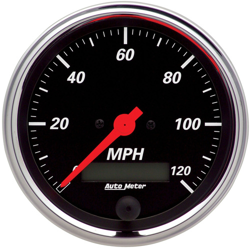 Autometer Gauge, Designer Black, Speedometer, 3 3/8 in., 120mph, Electric Programmable w/ LCD Odometer, Each