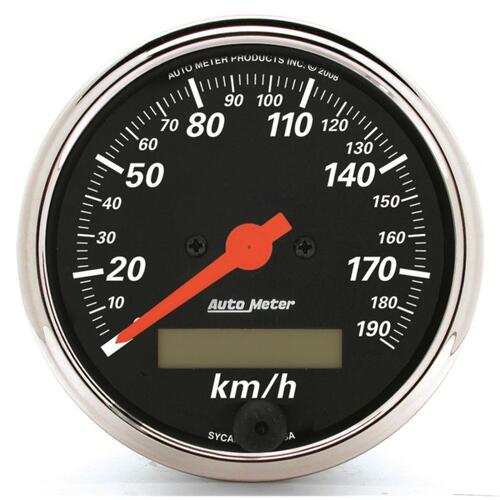 Autometer Gauge, Speedometer, 3 1/8", 190Km/H, Elec. Prog. W/ Lcd Odo, Designer Black, Designer Blac