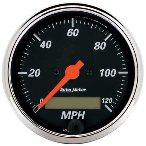 Autometer Gauge, Designer Black, Speedometer, 3 1/8 in., 120mph, Electric Programmable w/ LCD Odometer, Analog, Each