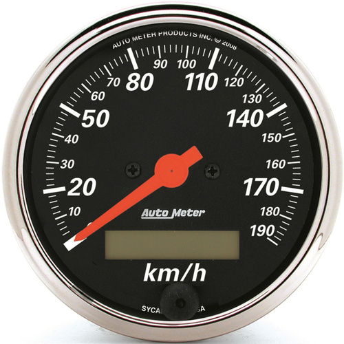 Autometer Gauge, Designer Black, Speedometer, 3 1/8 in., 190km/h, Electric Programmable w/ LCD Odometer, Each