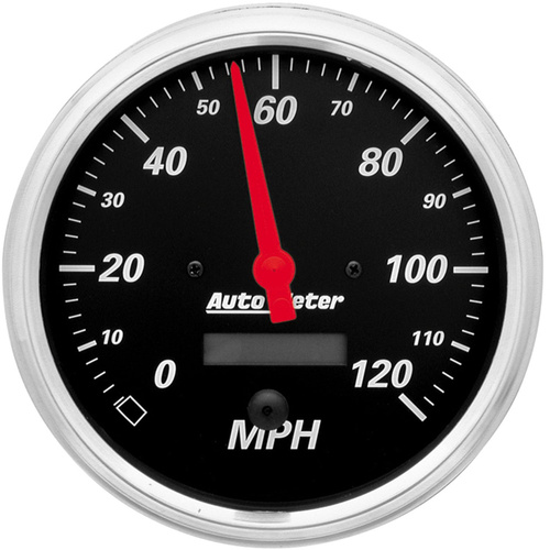 Autometer Gauge, Designer Black, Speedometer, 5 in., 120mph, Electric Programmable w/ LCD Odometer, Analog, Each