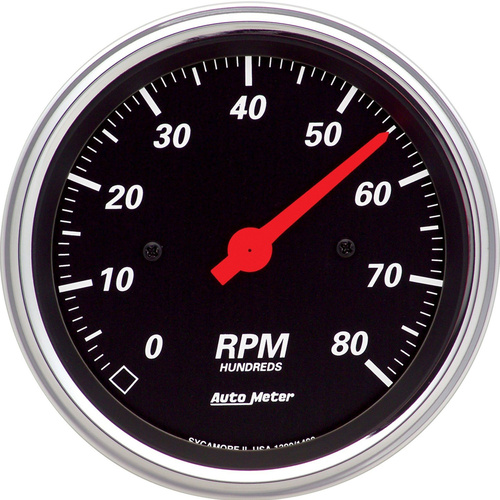 Autometer Gauge, Designer Black, Tachometer, 3 3/8 in, 0-8K RPM, In-Dash, Each
