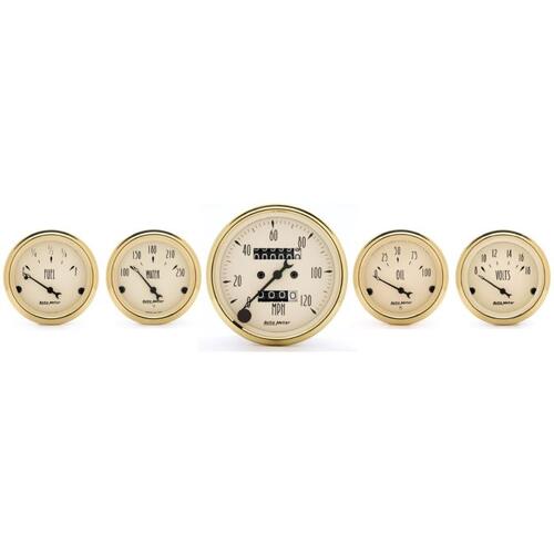 Autometer Gauge Kit, 5 Pc., 3 1/8" & 2 1/16", Mech. Speedometer, Golden Oldies, Golden Oldies