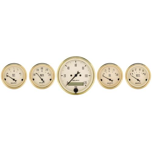 Autometer Gauge Kit, 5 Pc., 3 1/8" & 2 1/16", Elec. Speedometer, Golden Oldies, Golden Oldies