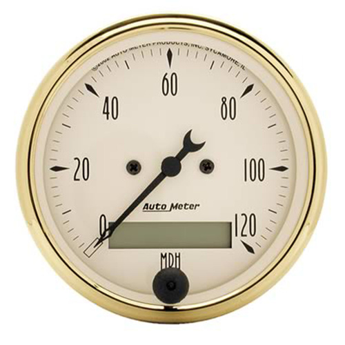 Autometer Gauge, Speedometer, 3 1/8 in., 120mph, Electric Programmable w/ LCD Odometer, GOLDEN OLDIES, Each