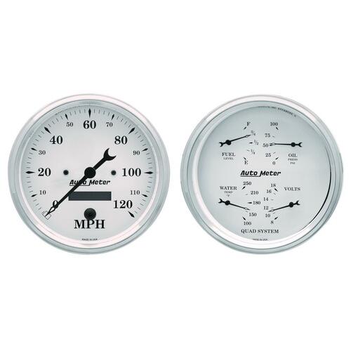 Autometer Gauge Kit, 2 Pc., Quad & Speedometer, 5", Old Tyme White, Old-Tyme White