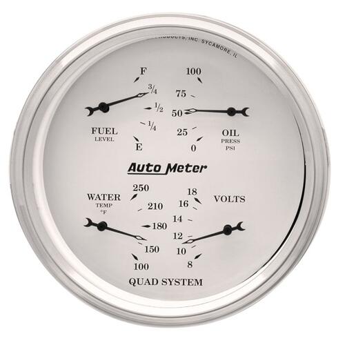 Autometer Gauge, Quad, 5", 240Ωe-33Ωf, Elec, Old Tyme White, Old-Tyme White
