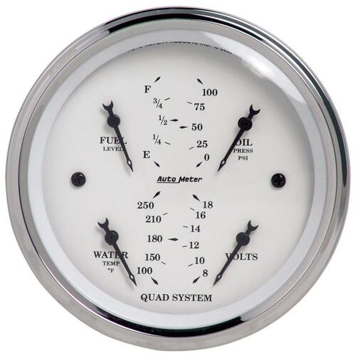Autometer Gauge, Quad, 3 3/8", 240Ωe-33Ωf, Elec, Old Tyme White, Old-Tyme White