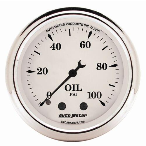 Autometer Gauge, Oil Press, 2 1/16", 100Psi, Mech, Old Tyme White, Old-Tyme White