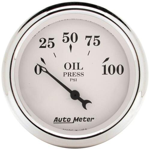 Autometer Gauge, Oil Press, 2 1/16", 100Psi, Elec, Old Tyme White, Old-Tyme White