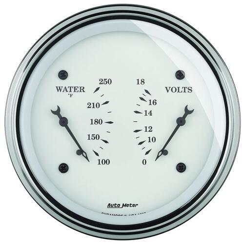 Autometer Gauge, Dual, Wtmp & Volt, 3 3/8", 250ºf & 18V, Elec, Old Tyme White, Old-Tyme White
