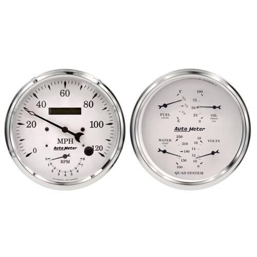 Autometer Gauge Kit, 2 Pc., Quad & Tach/Speedo, 5", Old Tyme White, Old Tyme White