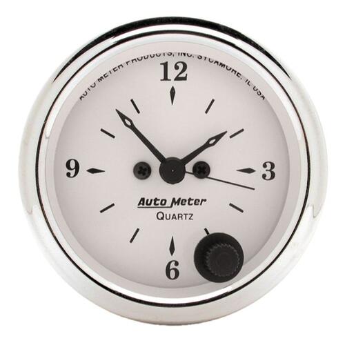Autometer Gauge, Clock, 2 1/16", 12Hr, Analog, Old Tyme White, Old-Tyme White