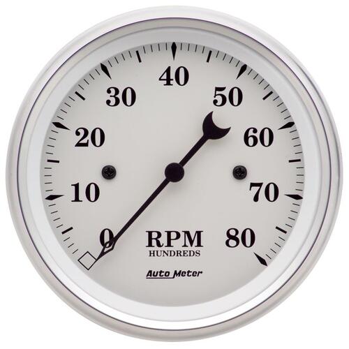 Autometer Gauge, Tachometer, 3 3/8", 8K Rpm, In-Dash, Old Tyme White, Old-Tyme White